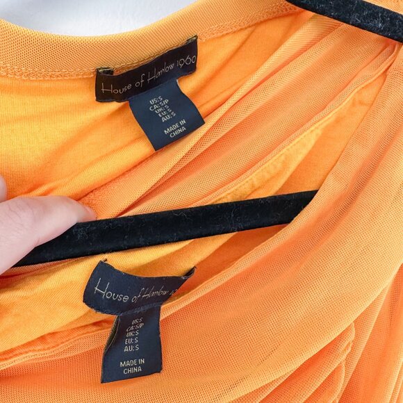 House of Harlow 1960 | 2 Piece Mesh Midi Skirt and One Shoulder Crop Top Orange‎ - Picture 5 of 5